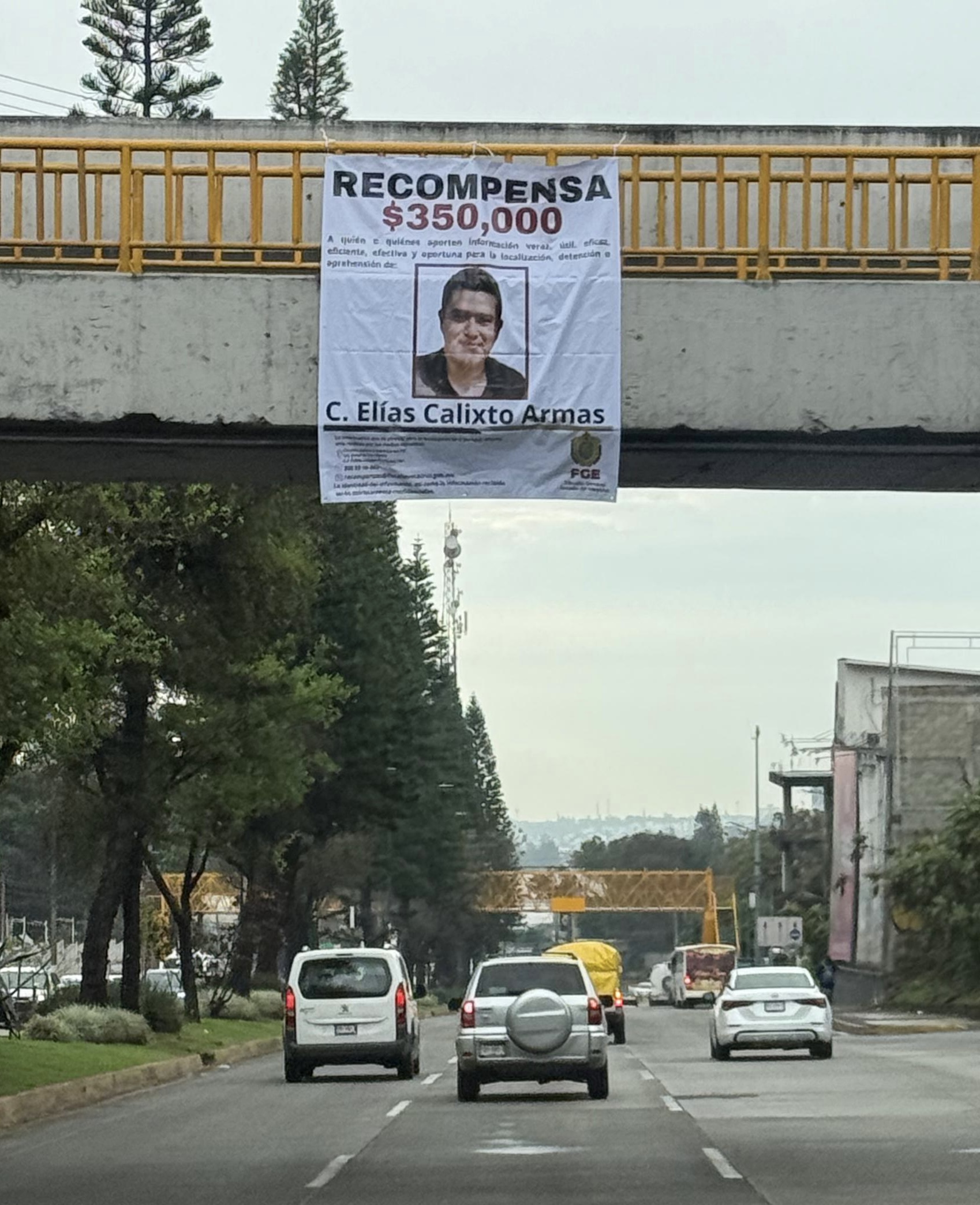 Con lonas en puentes peatonales anuncian recompensa de $350,000 por captura de Calixto Armas